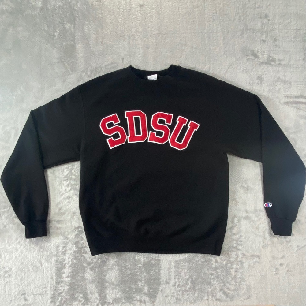 SDSU San Diego State Champion Sweatshirt Unisex Large Black Applique Pullover